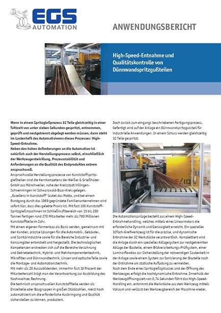 High-Speed-Entnahme und Qualitätskontrolle von Dünnwandspritzgußteilen